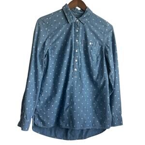Tommy Hilfiger Women Top S‎ Blue Chambray Dot Popover Coastal Preppy Beachy